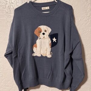 Hollister Women's Blue Easy Puppy Graphic Crew Sweater
